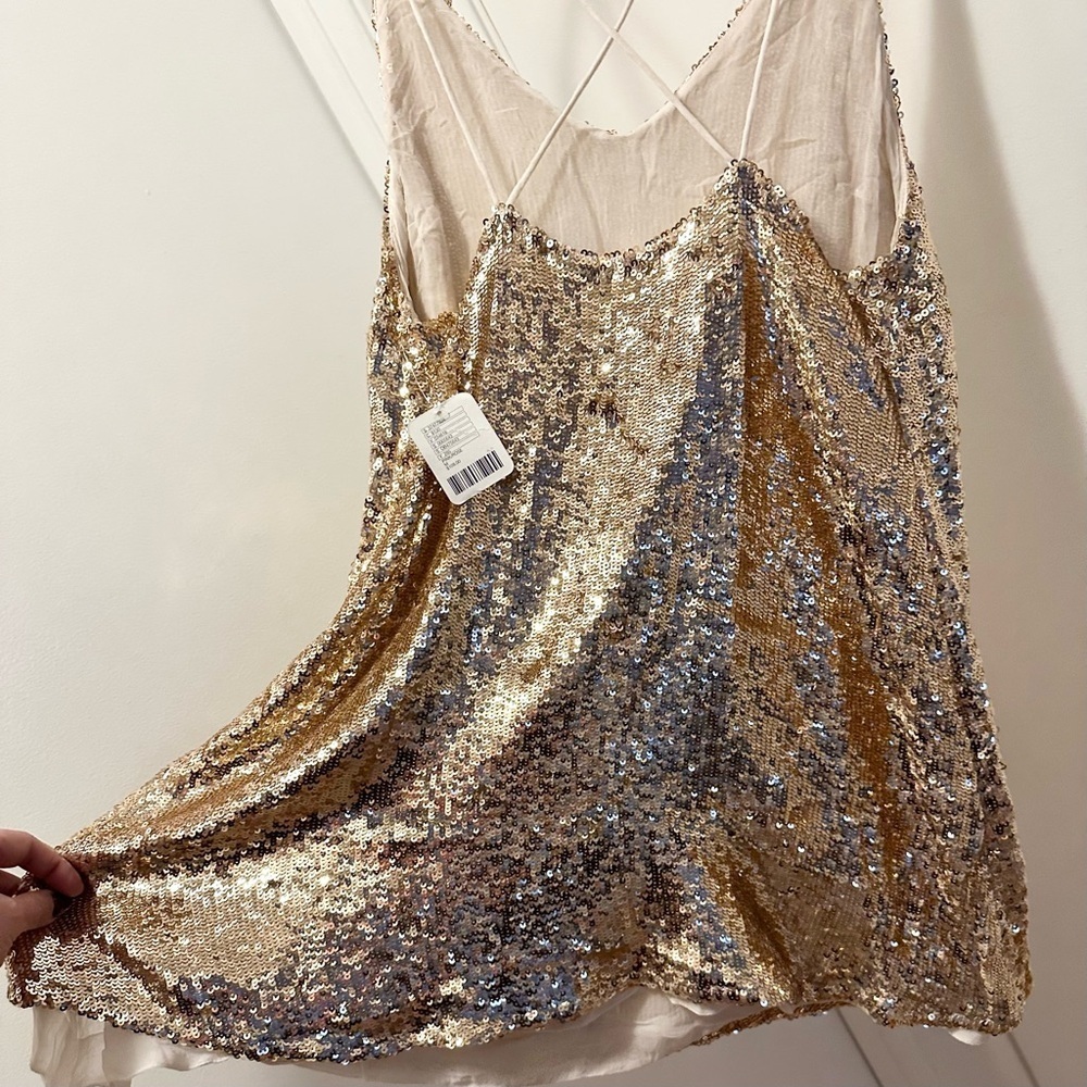 Free People Sequin Slip Mini Short Dress or Tunic M pink rose gold NWT fun party - Picture 3 of 9